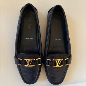 Louis Vuitton Black and Gold Loafers